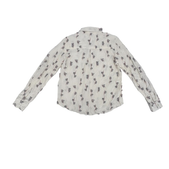 Japna Off White Gray Koala Long Sleeve Button Up Blouse Size Small Women’s - Picture 3 of 4